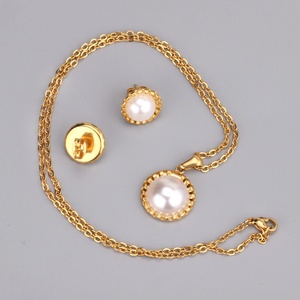 New Arrivals Gold Plated Women Circle <b>Necklace</b> Earrings <b>Sets</b> Elegant Stainless Steel <b>Pearl</b> Jewelry <b>Sets</b> - Product Image 3