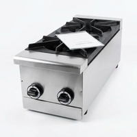 Kompor Gas Stainless Steel GRT-RB2 2 Tungku Komersial untuk Dapur Kantin, Kompor Tugas Berat dengan Kepala Tungku Kuningan