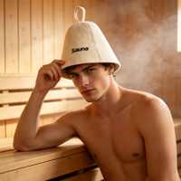 Европейская элитная шапка для сауны с вышивкой SAUNA, хит продаж, настраиваемая, многоразовая, легко чистится, мягкая и комфортная
