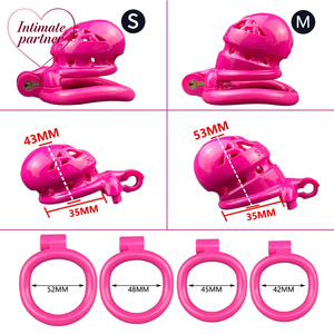 Jaula de Castidad de Plástico Rosa con Anillos para Pene de 4 Tamaños, Productos Sexuales para Adultos, Juguetes BDSM, Tienda Sexual, Tamaño Pequeño Estándar - Product Image 4