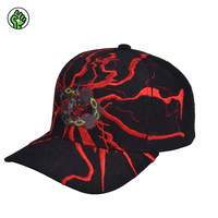 Casquette de baseball unisexe ajustée à 5 panneaux en polyester/coton avec impression en relief, broderie à la main, dos incurvé et fermeture à boucle simple