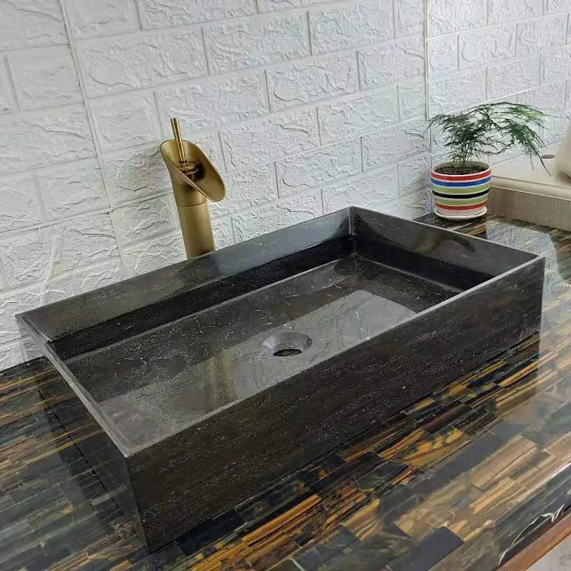 HZX 욕실 싱크대 프리 스탠딩 자연석 대리석 세척 그릇 화장실 싱크대 욕실 세면대 화장대 블랙