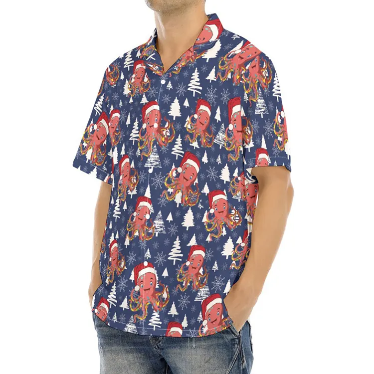 2024 Nieuwe Hete Verkoop Vakantie Oem Custom Designer Blauwe Hawaiiaanse Shirts Groothandel