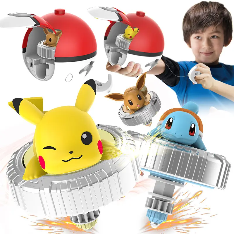 Pokemon Spinning Top Toy Fantasy Pikachura Line Battle Rotating Battle Disk Set Pikachu Action Figure