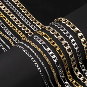 CM Wholesale Custom Cadena De Oro 14K Gold Miami Cuban Link Chain Diamond Cut Figaro Chain Rope Chains Necklace For Women Man