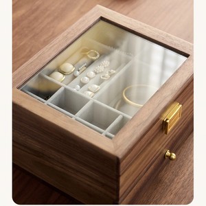 Wood Jewelry <b>Box</b> With Drawer Multi Layer Storage For <b>Earrings</b> Necklaces Solid Wood Rectangular Design - Product Image 2