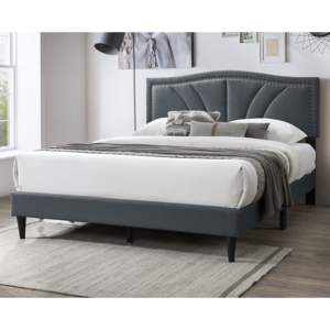 DB moderne Vintage 1pc cadre de lit Queen Size avec tissu de toile de jute rembourré garniture de tête de clou Accents tête de lit Queen Size - Product Image 2