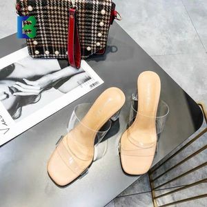 2025 femmes <span class=keywords><strong>talon</strong></span> haut dames sandales à talons clairs pantoufles à talons carrés transparents - Product Image 2