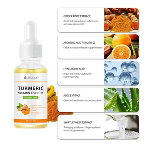 Private Label Cosmetics Turmeric And Vitamin C Dark Spots Remover Corrector Facial Serum Whitening Anti-aging Anti Acne