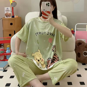 Ensemble pyjama d'été deux pièces pour femme, motif dessin animé, manches courtes, pantalon, col rond, tenue de nuit et d'intérieur - Product Image 4