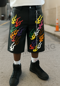 Shorts in <span class=keywords><strong>pelle</strong></span> di alta qualità da uomo con strass Vintage Vintage con ricamo al ginocchio con ricamo personalizzato - Product Image 3