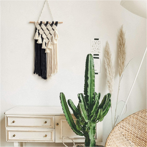 Tapisserie murale en <span class=keywords><strong>macramé</strong></span> noir et blanc moderne, tissée verticalement en coton - Product Image 4
