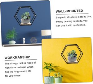 Set of 3 Hexagonal <b>Floating</b> <b>Wall</b> Mounted Metal <b>Shelves</b> Modern Partition Storage in Black for Garage and Living Room Jewelry Use - Product Image 3