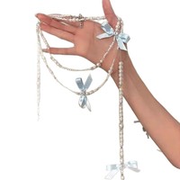 Collier de luxe élégant en perles, double rang, chaîne de pull, avec nœud papillon à pois, ras-du-cou mignon, chaîne de clavicule, collier de designer