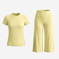Vêtements de Pilates Taille EU, Tenues de Sport Personnalisées, Ensemble T-shirt et Leggings Évasés pour Femme, Fabricant d'Équipements Athlétiques