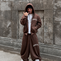 Ensemble survêtement homme en molleton épais 100 % coton avec logo personnalisé, sweat à capuche zippé et pantalon de jogging tricoté