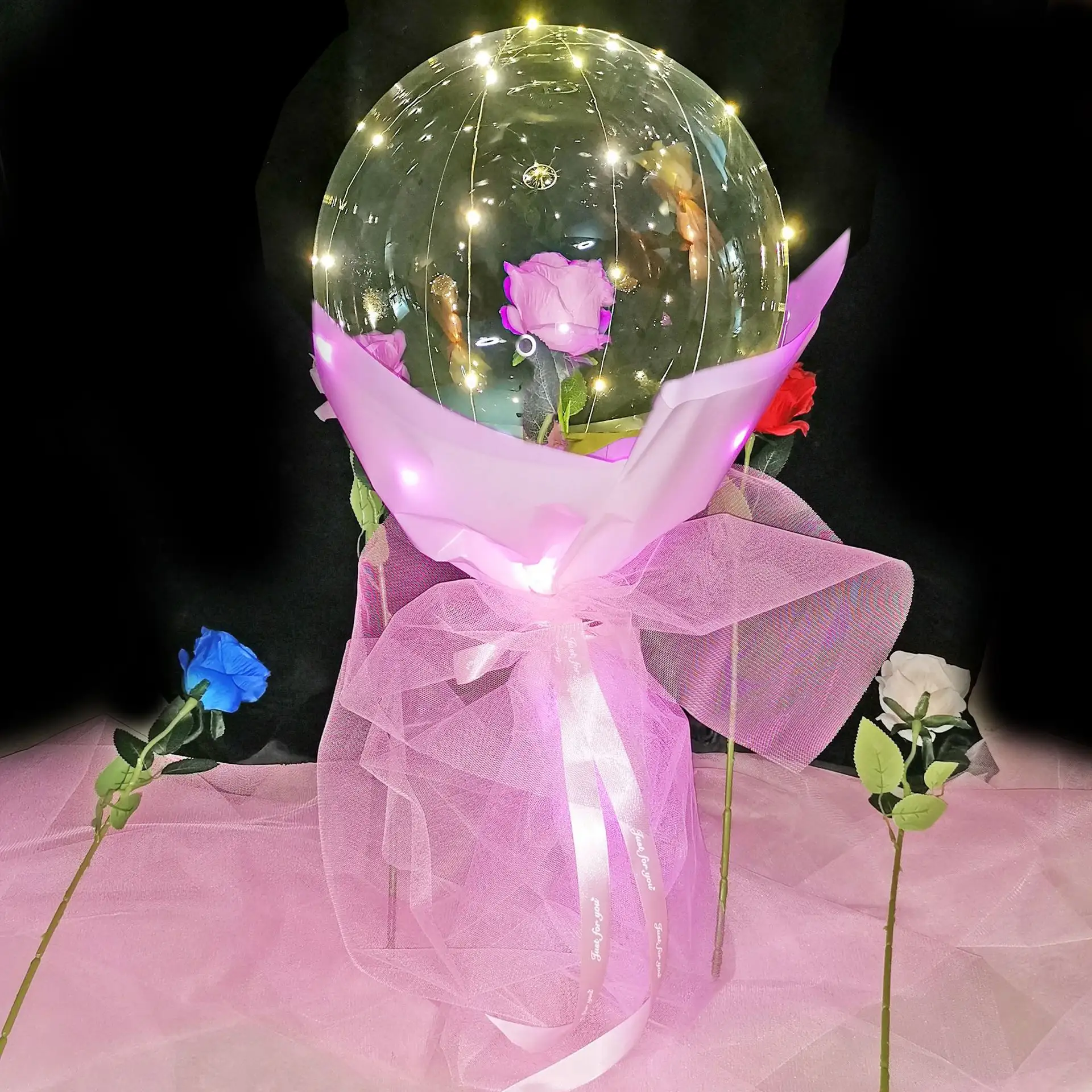 Anniversary Led Ballonnen Clear Light Up Bloemen Bobo Ballon Met Stok Voor Wedding Party Valentine Halloween Kerst