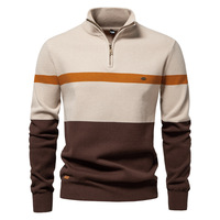 Pull en maille pour homme, design automne, demi-zip avec logo frontal, manches longues