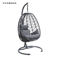 VANRIOS Fauteuil suspendu œuf circulaire en métal pour jardin, patio et intérieur, style brésilien, en rotin et corde, mobilier d'extérieur