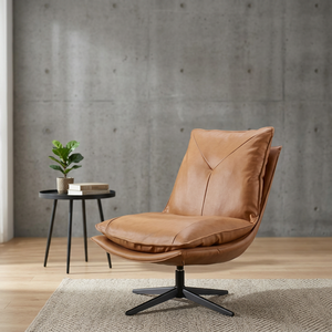 Modern Leather Leisure Chair Solid Back Swivel Design Contemporary Living Room Furniture - Product Image 4