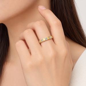 Bague fine en acier inoxydable avec zircon, bande dorée segmentée et placage sous vide en or 14 carats - Product Image 5