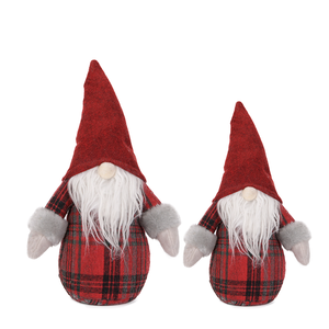 Deep Red Felt Peak Tartan Body <b>Xmas</b> Gnome Tabletop Figurine for Navidad Party Table Wholesale - Product Image 1