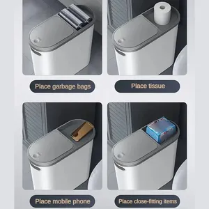 Large Capacity Press-Top Trash Can with Open Top <b>Slim</b> Plastic Standing <b>Bin</b> for <b>Kitchen</b> Bathroom Living Room Space-Saving Design - Product Image 5