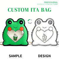 Sac à main Ita mini en cuir PU personnalisé, motif animal, forme cœur, fenêtre transparente en PVC, présentoir portable pour épingles, sac à bandoulière Ita à bas prix
