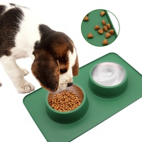 Gamelle double carrée en acier inoxydable anti-dérapante et anti-déversement, écologique, personnalisée en usine, avec tapis de léchage en silicone pour chien