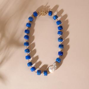 <span class=keywords><strong>Bijoux</strong></span> en <span class=keywords><strong>Lapis</strong></span> <span class=keywords><strong>Lazuli</strong></span> Naturel Cylindre Vintage et Collier de Perles d'Eau Douce Naturelles <span class=keywords><strong>Bijoux</strong></span> pour Fête - Product Image 1
