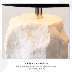 Modern Marble <b>Table</b> <b>Lamp</b> Luxury Hotel Wabi Sabi Decor Rough Natural White Stone <b>Base</b> Black Fabric Shade - Product Image 3