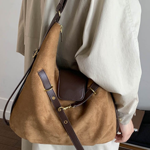 Sac fourre-tout vintage de luxe pour femme en cuir PU style Maillard avec fermeture éclair, design à bandoulière unique, grande capacité - Product Image 1