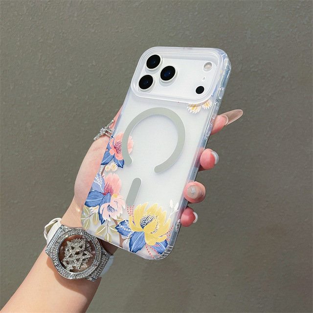 Luxury Design Glossy PC Phone Case for Women Cute Stylish Floral Cover Shockproof Compatible with for iPhone 17 Pro Max 17 Air