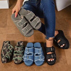 Sandales compensées à plateforme en PVC/PU à boucle, bout ouvert, amorties, respirantes, à enfiler, ornées de cristaux, toutes saisons, pour femmes - Product Image 1