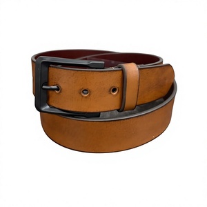 Ceinture en cuir pleine fleur vintage de haute qualité, couleur tan, avec boucle noire mate |   Ceinture en cuir décontractée de qualité supérieure pour hommes - Product Image 1