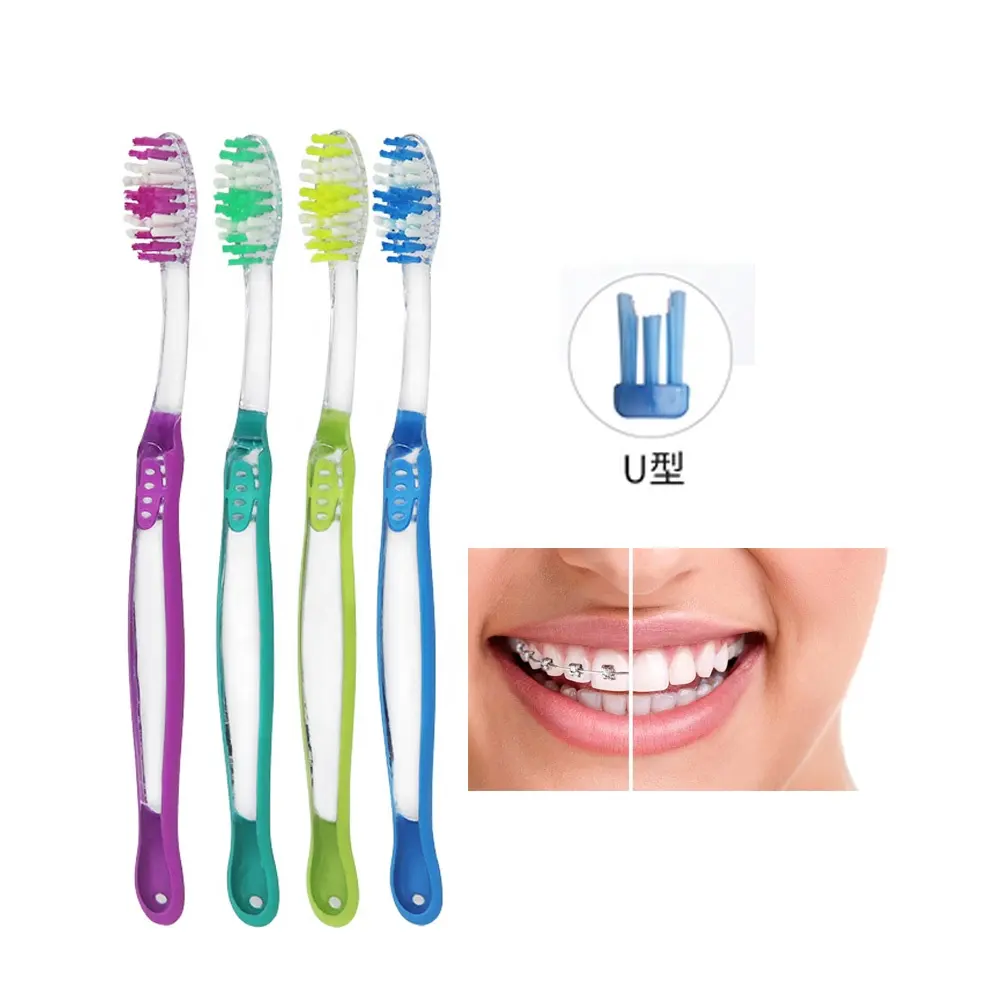 Diş fırçası diş telleri için V şekli kıllar ile toptan özel yetişkin ortodontik diş fırçaları üretir