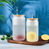Tasse en verre avec couvercle et paille Tasses en verre de 12oz avec couvercle en bambou et paille pour smoothie, tasse à boisson en verre à thé Boba