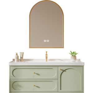 Armoire à miroir cellulaire de salle de bain vert clair miroir de forme spéciale vente directe d'usine conception à double tiroir - Product Image 1