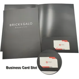Carpeta de presentación para documentos, papel con ranura para tarjeta de negocios, grabado en relieve, tamaño personalizado, a prueba de arañazos