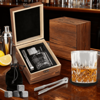 Coffret Cadeau de Verres à Whisky Individuels de Luxe avec Glaçons en Pierre et Boîte en Bois pour Supports d'Impression Letterpress Personnalisés
