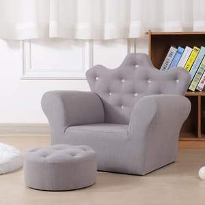 Silla Infantil de Lino de Alta Calidad PWTJ con Otomana, Respaldo con Botones de Cristal, Sofá Infantil Tapizado - Product Image 4