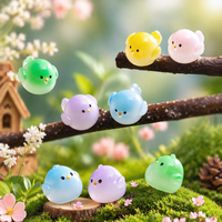 Miniatures d'animaux en résine, oiseaux, poussins, mousse, décorations de paysage, artisanales, peintes à la main, boîte mystère artistique, accessoires de porte-clés