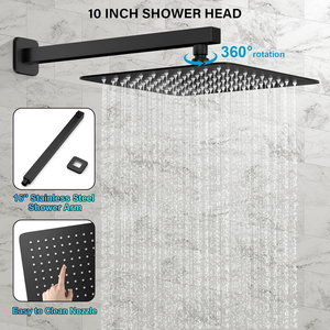 Ensemble de douche mural noir mat avec pommeau et poignée, mitigeur de douche complet en laiton massif à pression équilibrée - Product Image 2