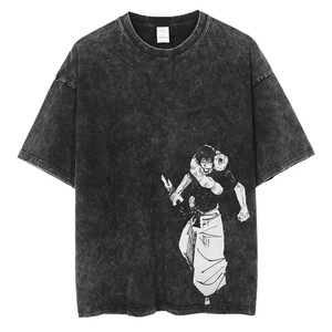 <span class=keywords><strong>T</strong></span>-Shirt Nera con Stampa <span class=keywords><strong>Anime</strong></span> Streetwear per Uomo, Maglietta Vintage Manga Harajuku con Grafica Gojo, Oversize con Effetto Acid Wash - Product Image 5