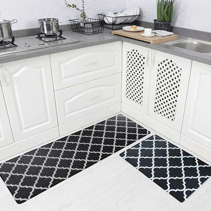 Non-Slip Kitchen Door Mat Alfombras Rubber Backing Doormat Set Kitchen Rugs Standing Mat PVC Leather Anti Fatigue Floor Mat