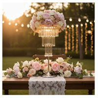 Accessoires de mariage, lustre en métal doré à changement de couleur, cristal, centre de table de mariage, centre de table pour mariage