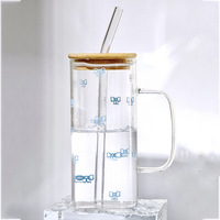 Gobelet carré en verre de haute qualité de 500 ml avec couvercle pour boissons froides, jus, avec paille
