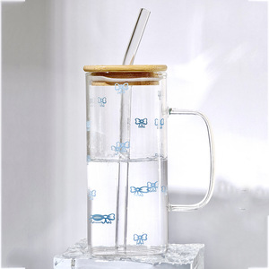 Vaso de Vidrio Cuadrado de Alta Calidad de 500 ml con Tapa para Bebidas Frías y Jugos, con Pajita para Beber - Product Image 6
