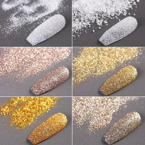 Ensemble de 6 paillettes pour ongles, paillettes blanches dorées effet sucre, poudre de sucre pour ongles, décoration de manucure scintillante - Product Image 4