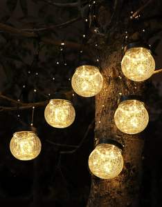 Lampadario solare a LED impermeabile da esterno in 6 pezzi con vetro incrinato appeso a sfera natale giardino albero solare da giardino - Product Image 1